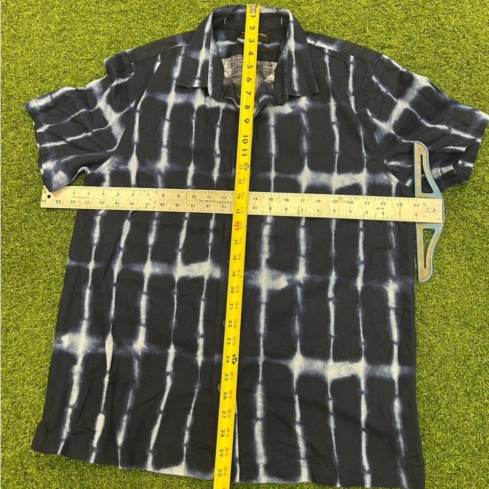 Banana Republic Mens Linen Slim Fit Shibori Tie Dye Short Sleeve Shirt Navy M